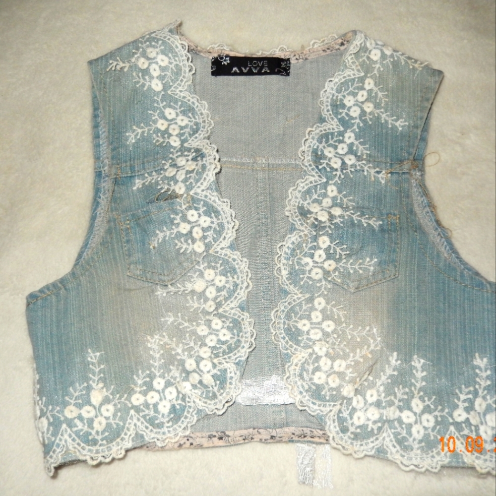Bolero crop top jean vest lace